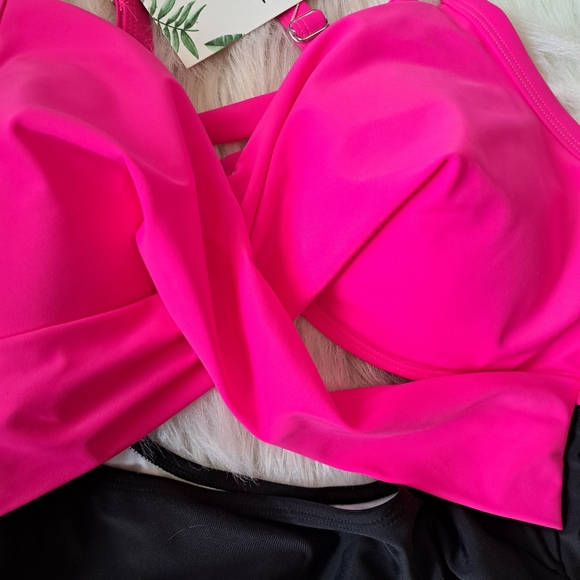SALE. Eomenie Hot Pink and Black Swimsuit - Picture 3 of 13